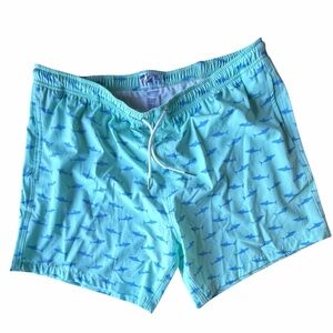 Bermies Aqua Shark Drawstring Swim Trunks, XL
